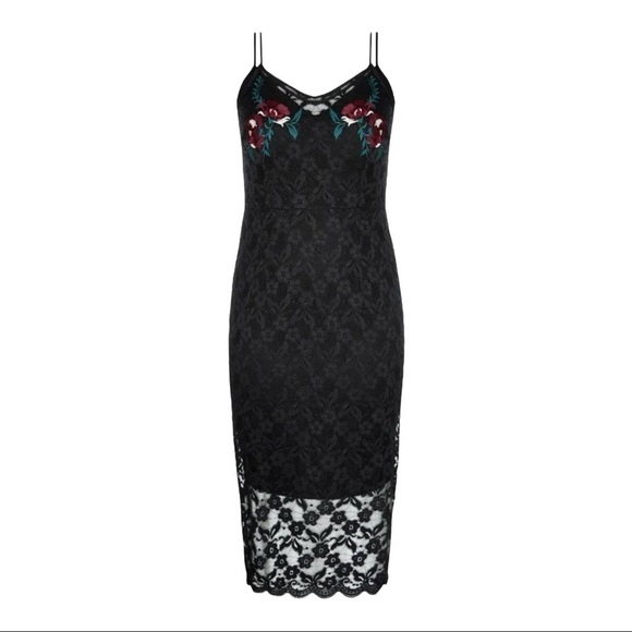 CITY CHIC Black Lace Floral Embroidered Bodycon Midi Slip Dress Size Large/20 - Picture 3 of 6